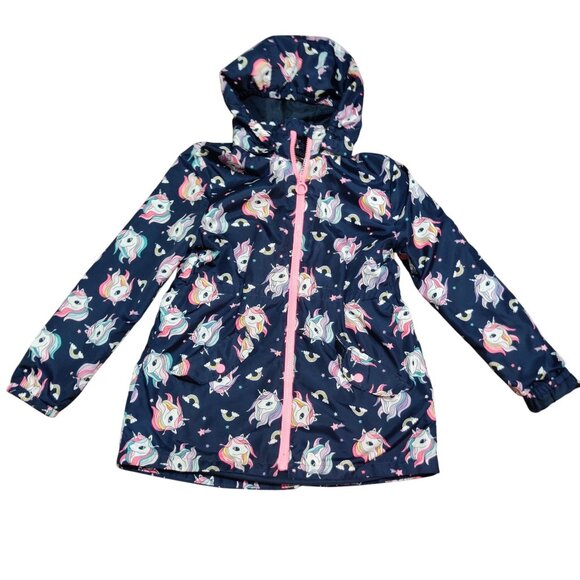 H&M 8-9Y Unicorn Lightweight Girls Jacket Navy Rainbow Detachable Hood Jacket - Picture 3 of 11